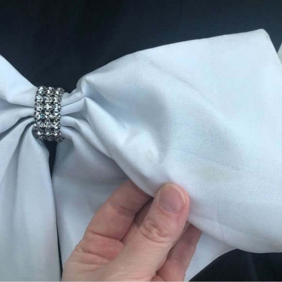 Vintage Strapless Tuxedo Dress Rhinestone Trim Bow *AS IS* - Picture 7 of 16
